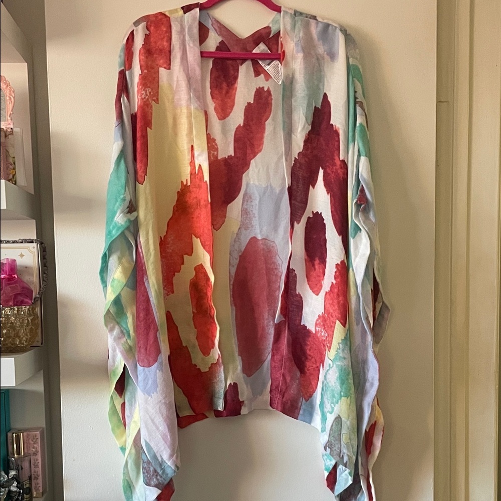 Chico's Multicolor Abstract Kimono Top XL